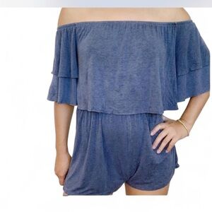 SOPRAN women’s blue off shoulder romper L. comfortable and soft jersey fabric.